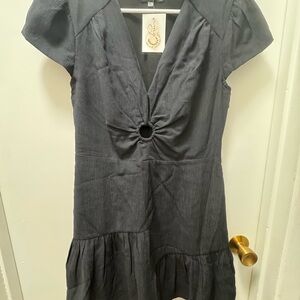 Sugarlips Gray Mini Sundress with V-Neck and Cap Sleeves